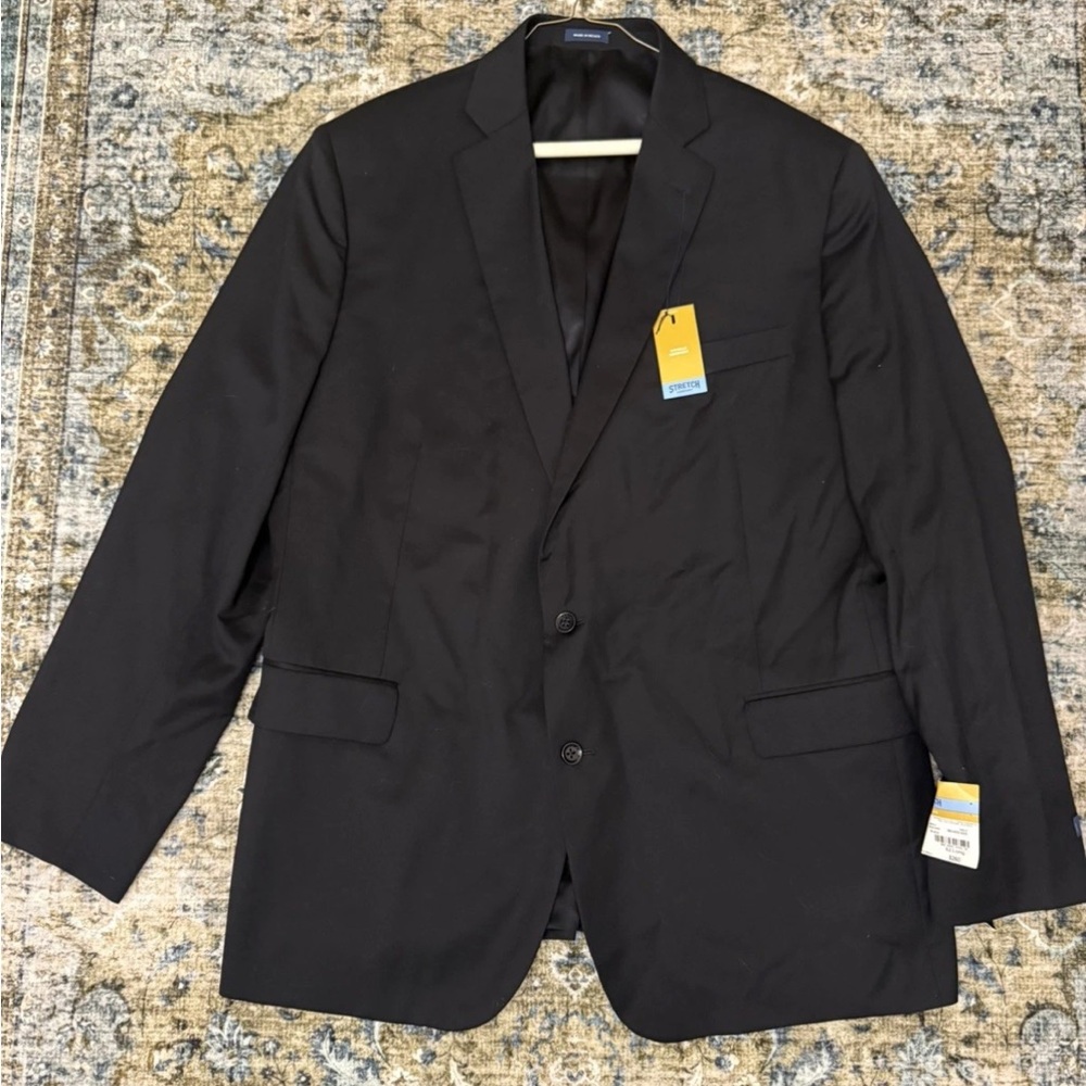 New $260 Stafford Classic Fit Black Wool Suit Jacket Size 52 Long